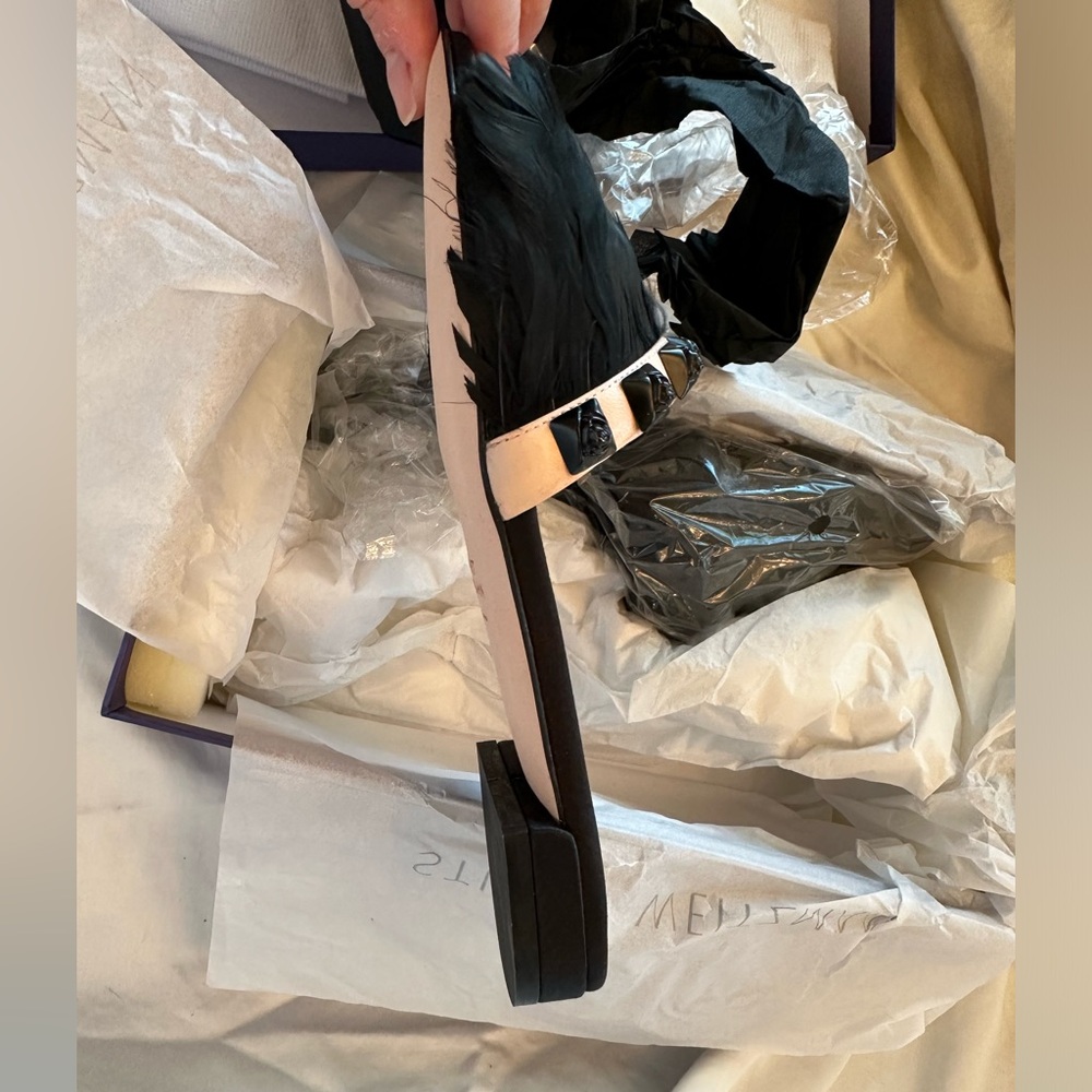 Stuart Weitzman Black Flats With Studs & Feathers… - image 4